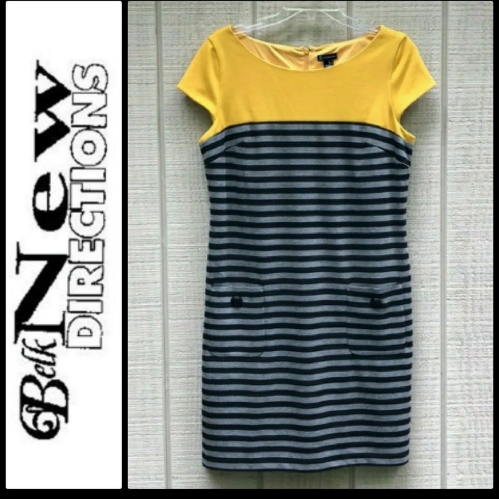 NEW DIRECTIONS MUSTARD & STRIPED DRESS size 6